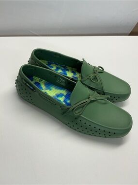 Men's Olive Green Slip-On Boat Shoes with Perforated Sides